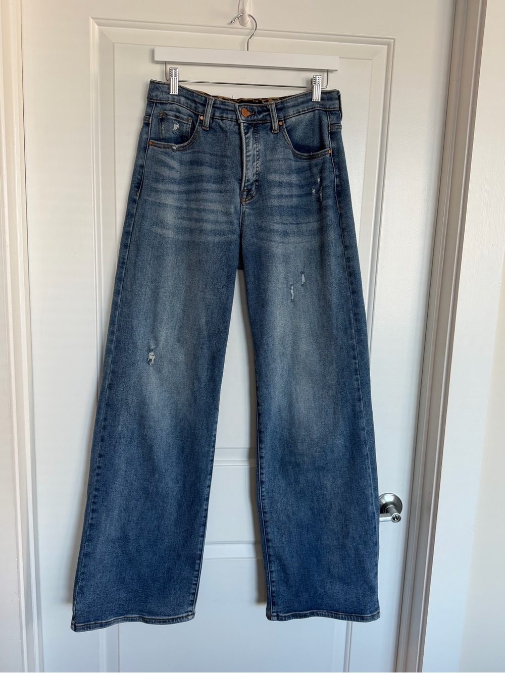 Risen Haven High Rise Wide Leg Distressed Women’s Jeans Stretch Tummy Control